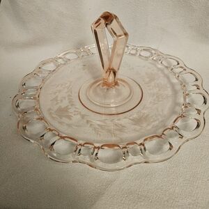 Vintage Lancaster Satin Pink Depression Glass Tidbit Tray Serving Platter Retrol